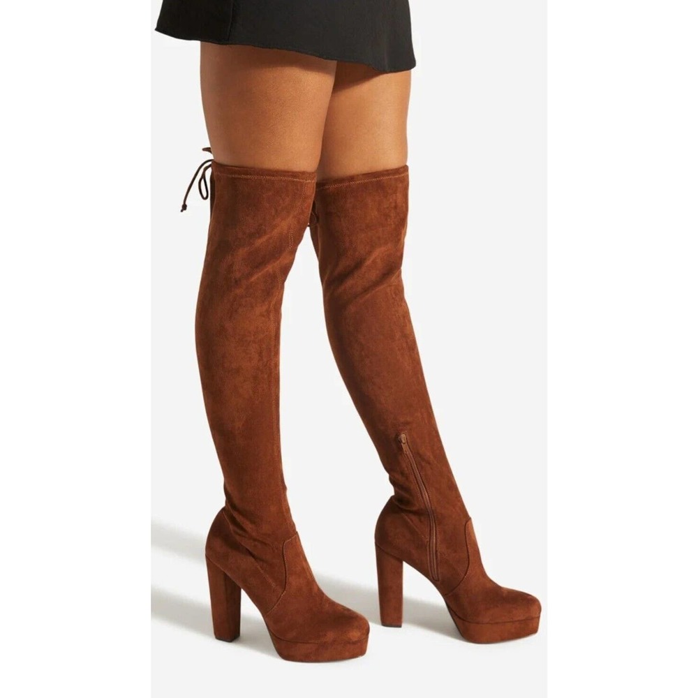 Women's Shoedazzle Casandra Platform Leather Brown Boots Size US 10